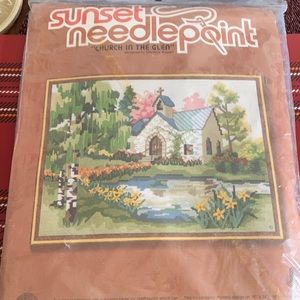 vintage sunset designs needlepoint church in the glen kit